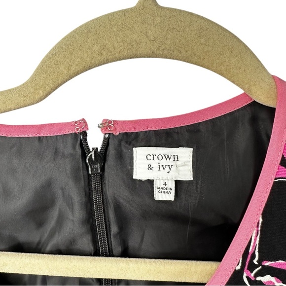 Crown & Ivy Flamingo Fit Flare Dress Size 4 Black Pink Preppy Coastal Style - Picture 5 of 14